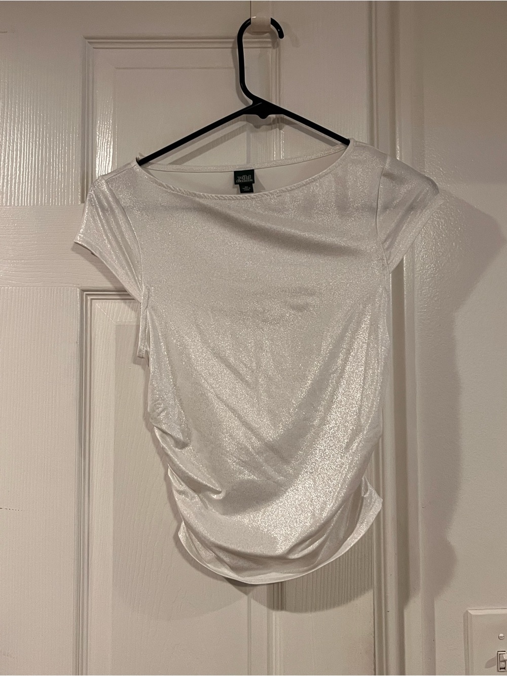 Metallic Ruched Side Short-Sleeve Top